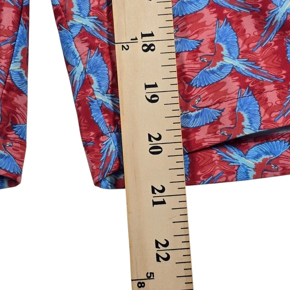 Peter Millar Mens Seaside Collection Red/Blue Parrot AOP Swim Trunk Shorts Sz XL